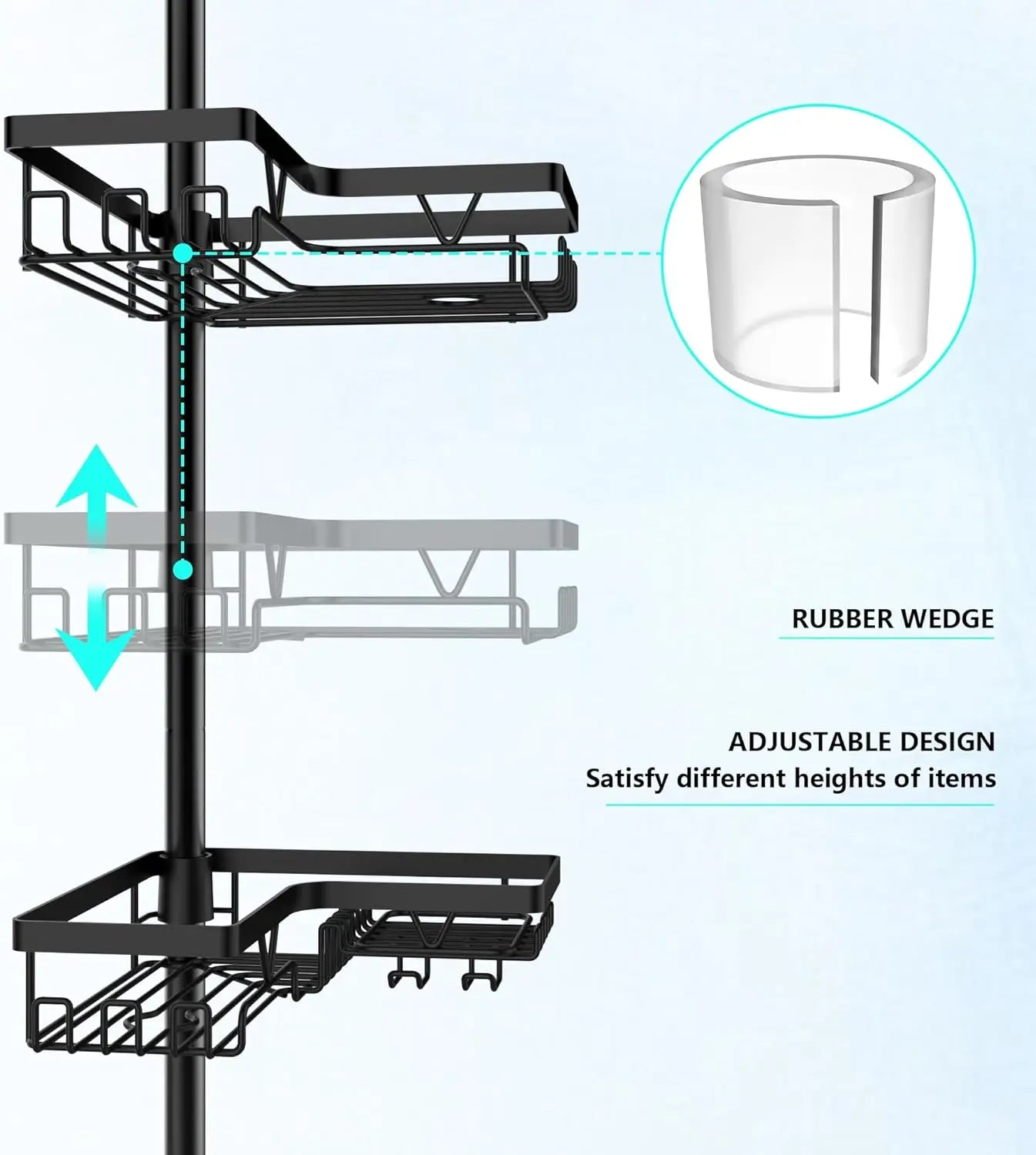 Stainless Steel 4 Tier Adjustable Shower Caddy Tension Pole