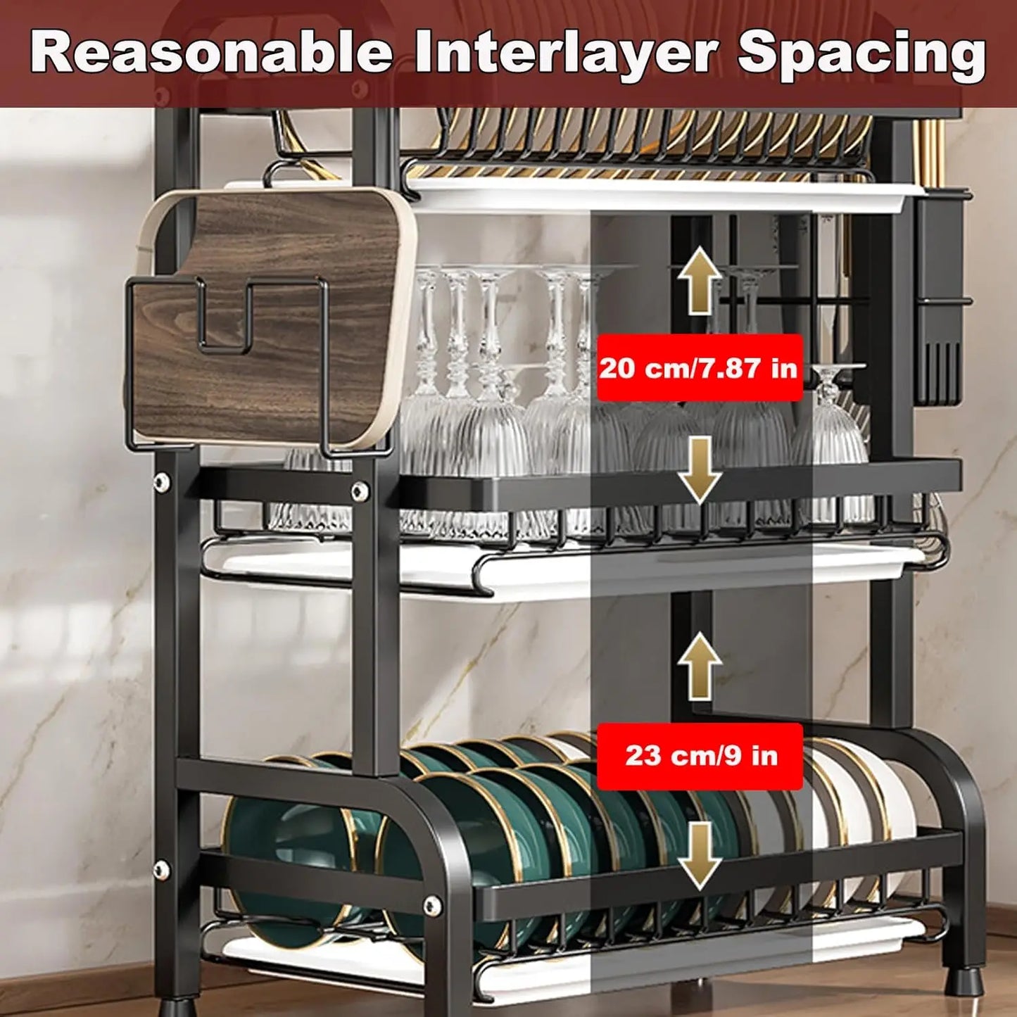 Three-Tier Space-Saving Kitchen Dish Rack For All Tableware