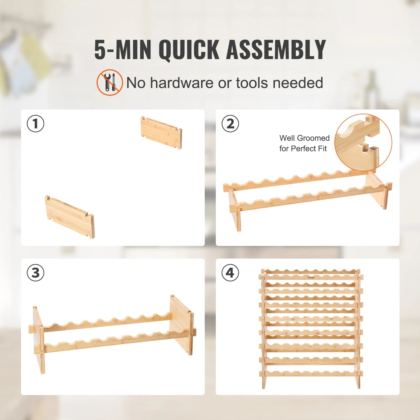 SucceBuy Bamboo 8 Tier Stackable Wine Rack For Kitchen