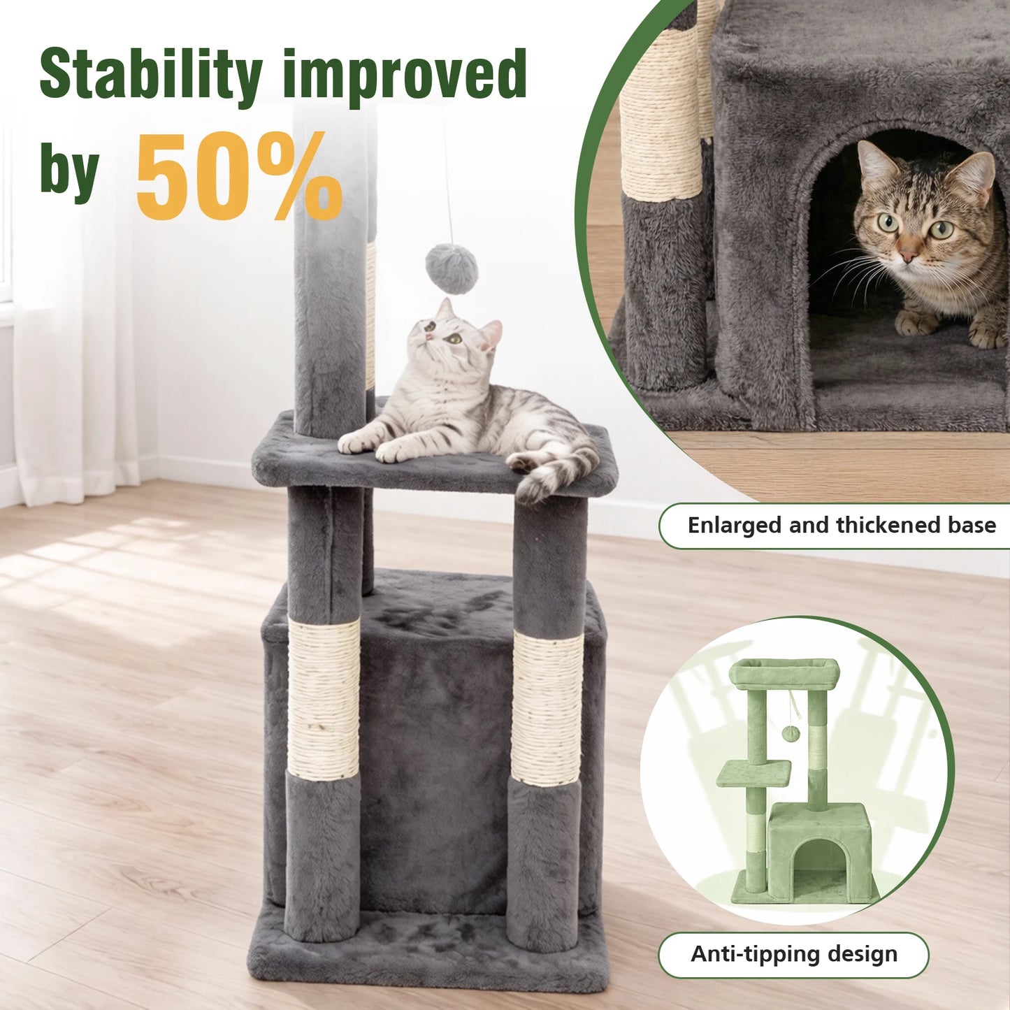 Cat Tree Indoor Tower With Scratching Posts And Condo