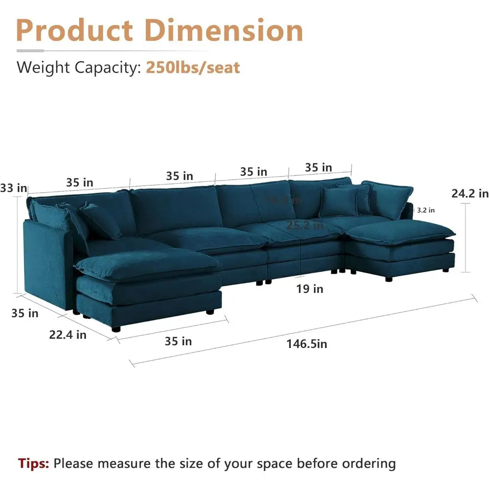 Modular Contemporary Sofa Set With Two Removable Ottomans