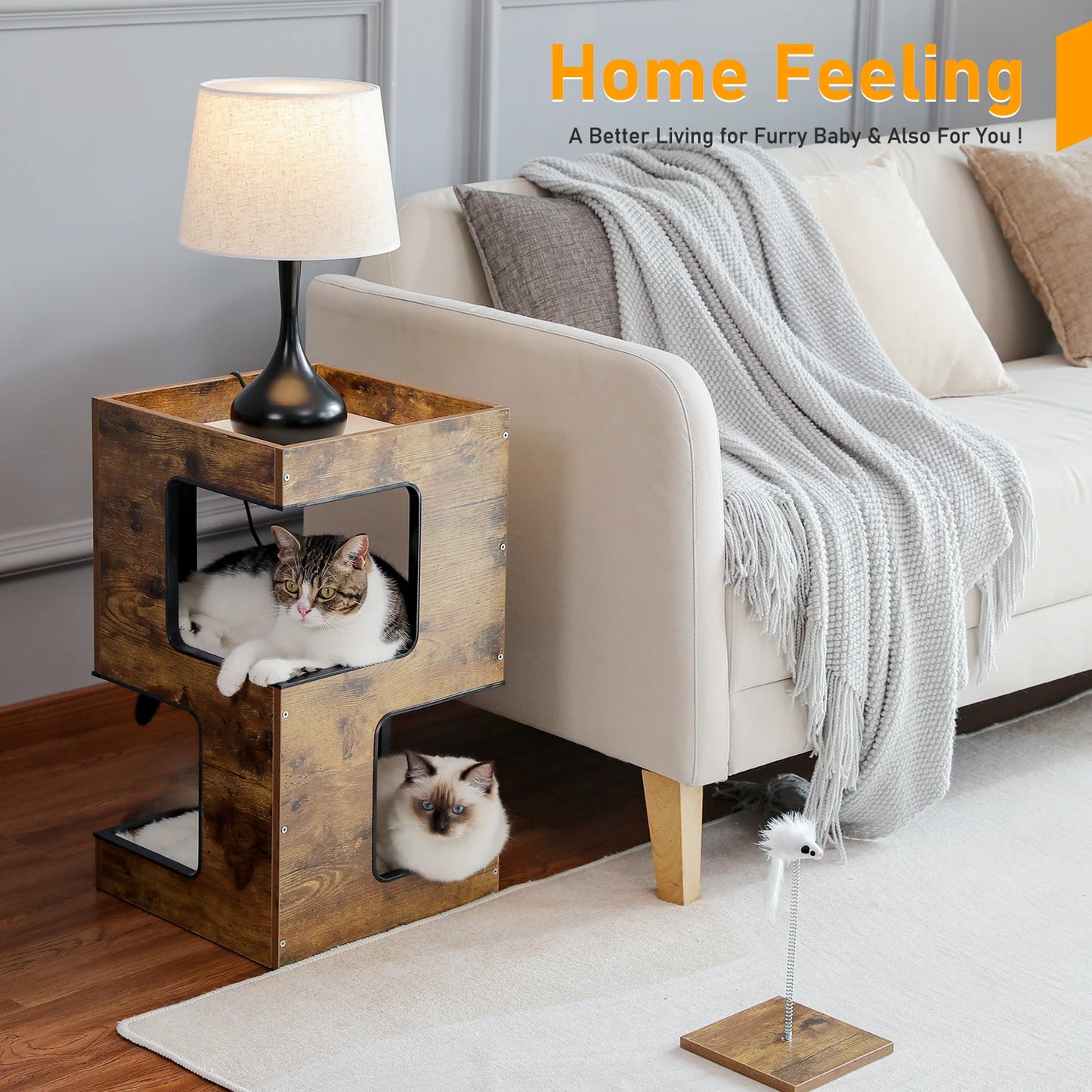 PAWZ Road Wood Cat Condo House Bed With Removable Mats