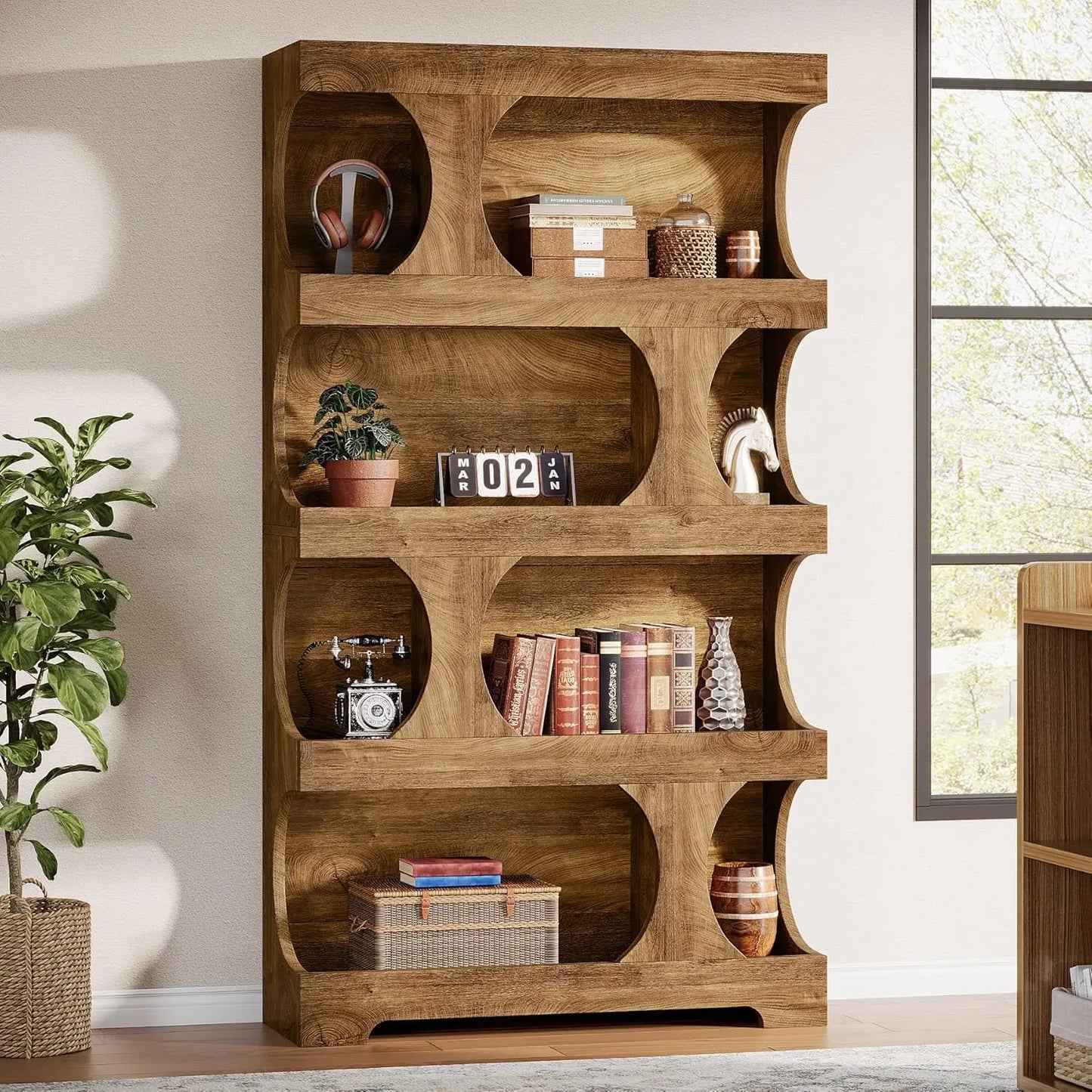 Little Tree Modern Asymmetrical Bookshelf Freestanding Display Shelf Home Office
