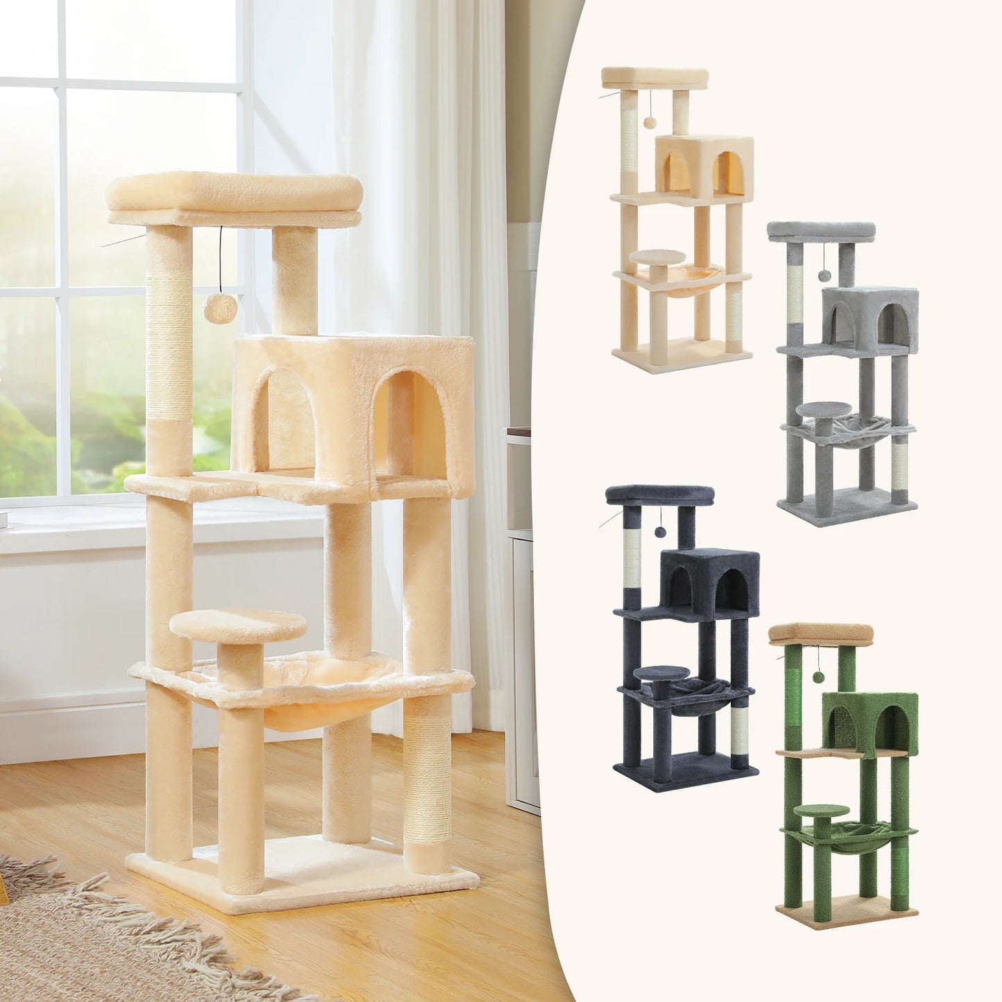 PEQULTI Five-Level Cat Tree Tower Top Perch And Sisal Post