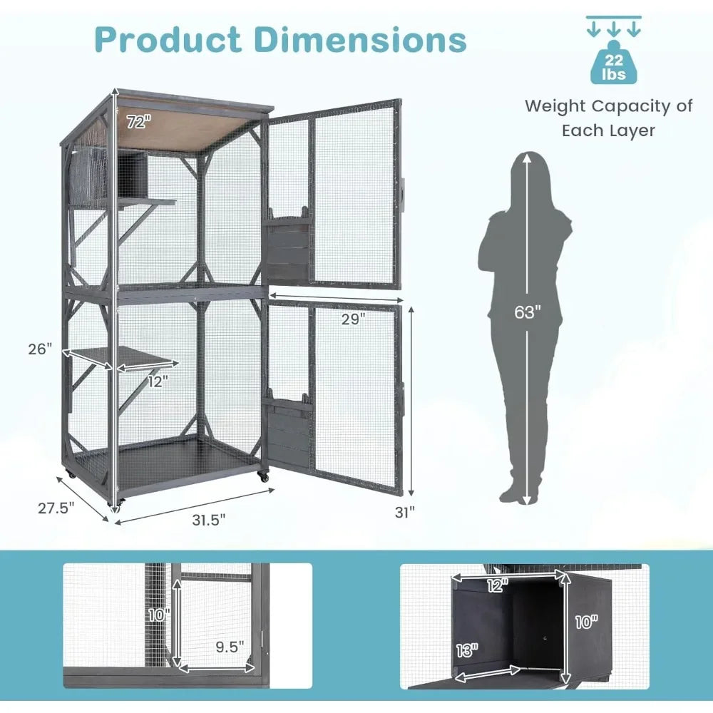 Catio Outdoor Cat Enclosure On Wheels Resting Box Platforms