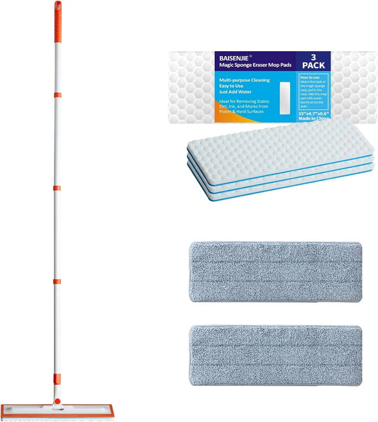 XMSJ Magic Sponge Mop With Flexible Head And Microfiber Pads