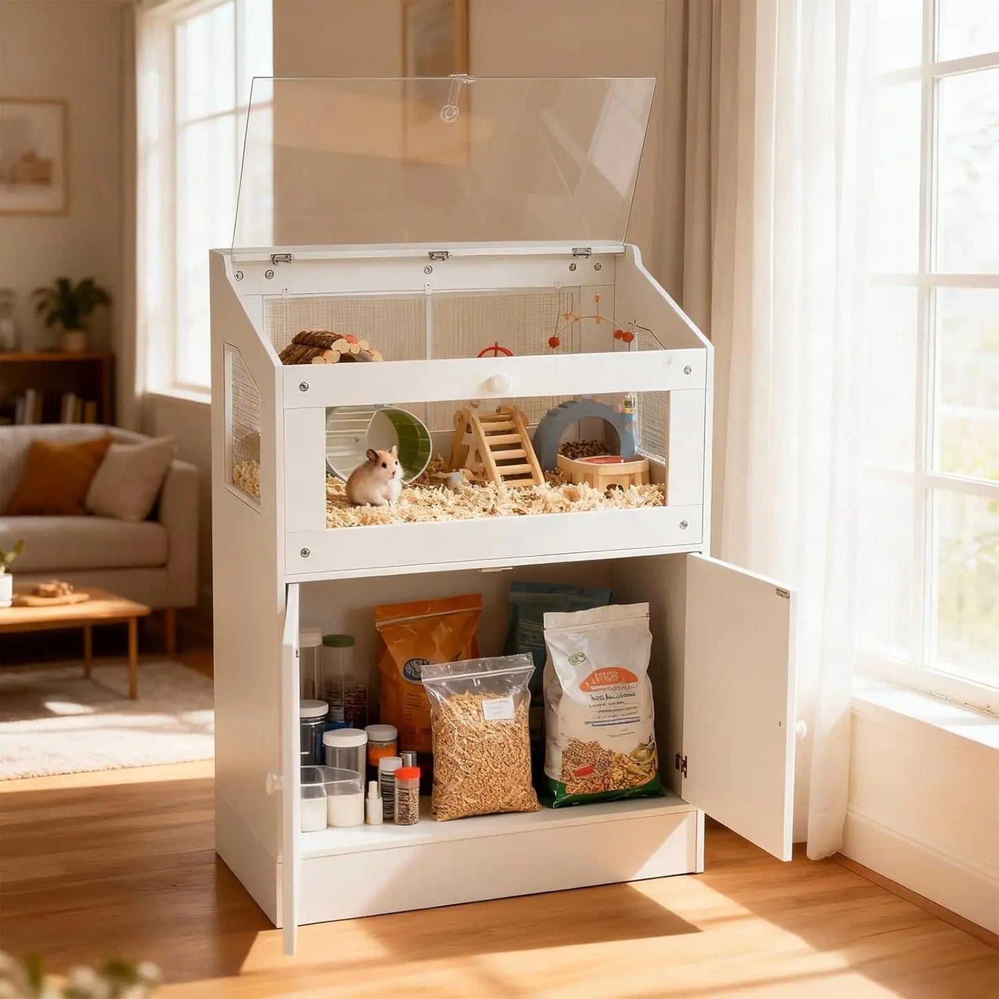 HiMISS Acrylic Small Animal Cage With Storage Cabinet Habitat