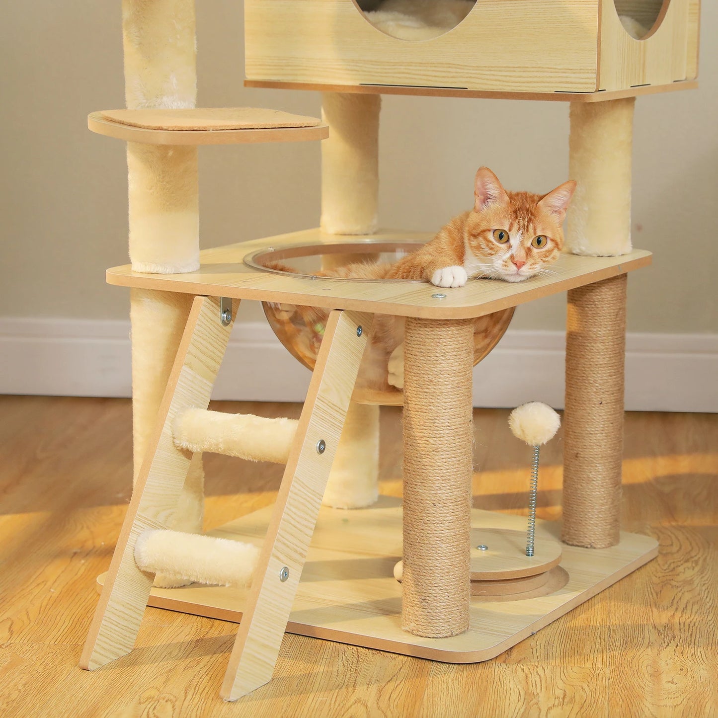 PAWZ Ro Multi Level Cat Tree Indoor Wood Tower With Scratching Posts And Cat Toys