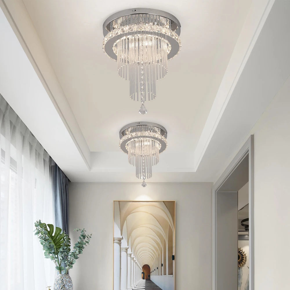 Deckrico Drop Crystal Pendant LED Chandelier For Living Room
