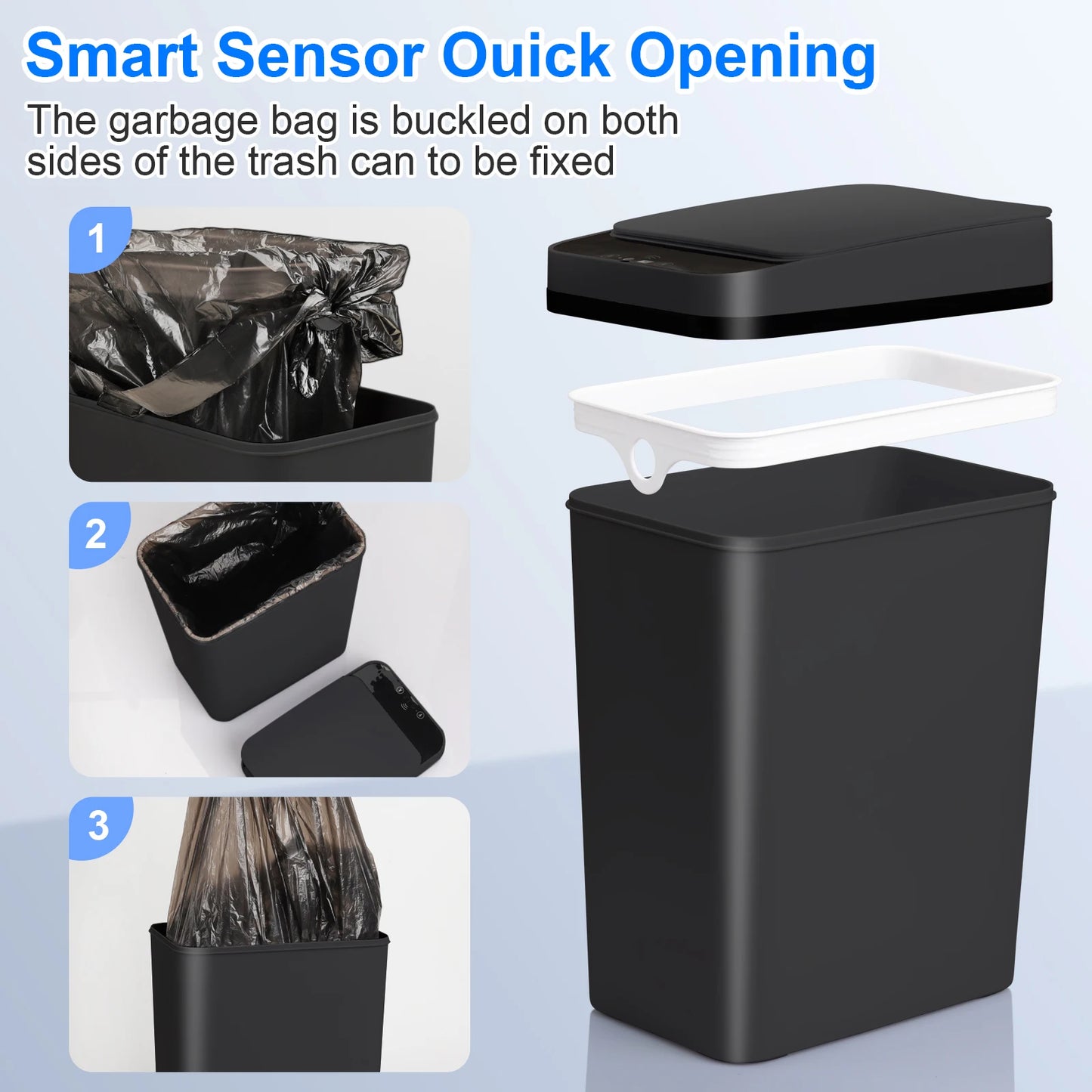 NONECN 2 Pack Touchless Motion Sensor Trash Cans Slim Design