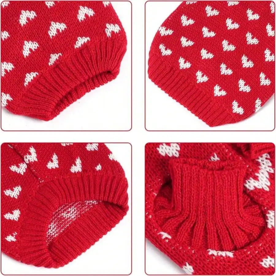 Knitted Dog Sweater With Heart Pattern For Small Pets