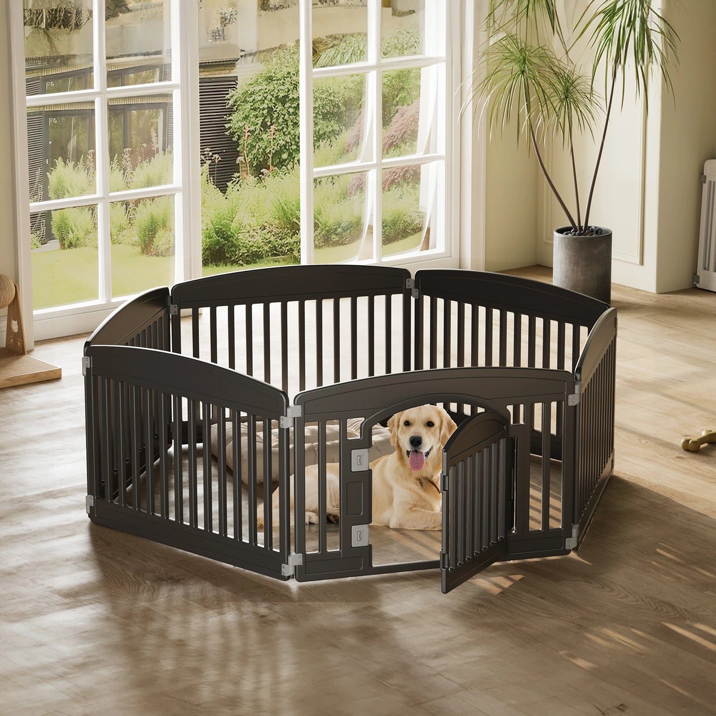 JHK Plastic Dog Playpen Six Panel Expandable Pet Fence Medium Dogs