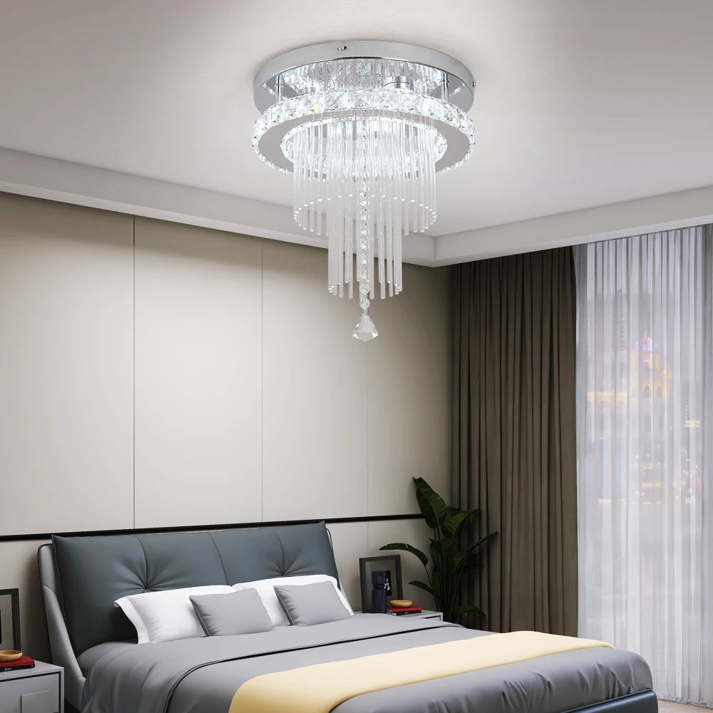 Deckrico Drop Crystal Pendant LED Chandelier For Living Room