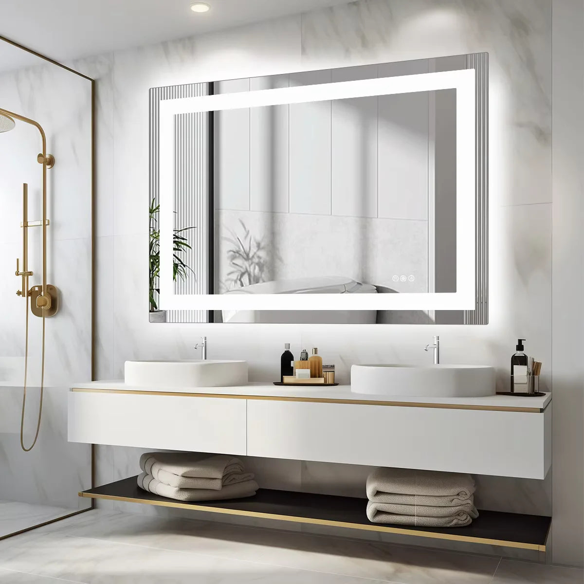 JHK LED Bathroom Vanity Mirror With Memory Function Front Backlit Tempered Glass