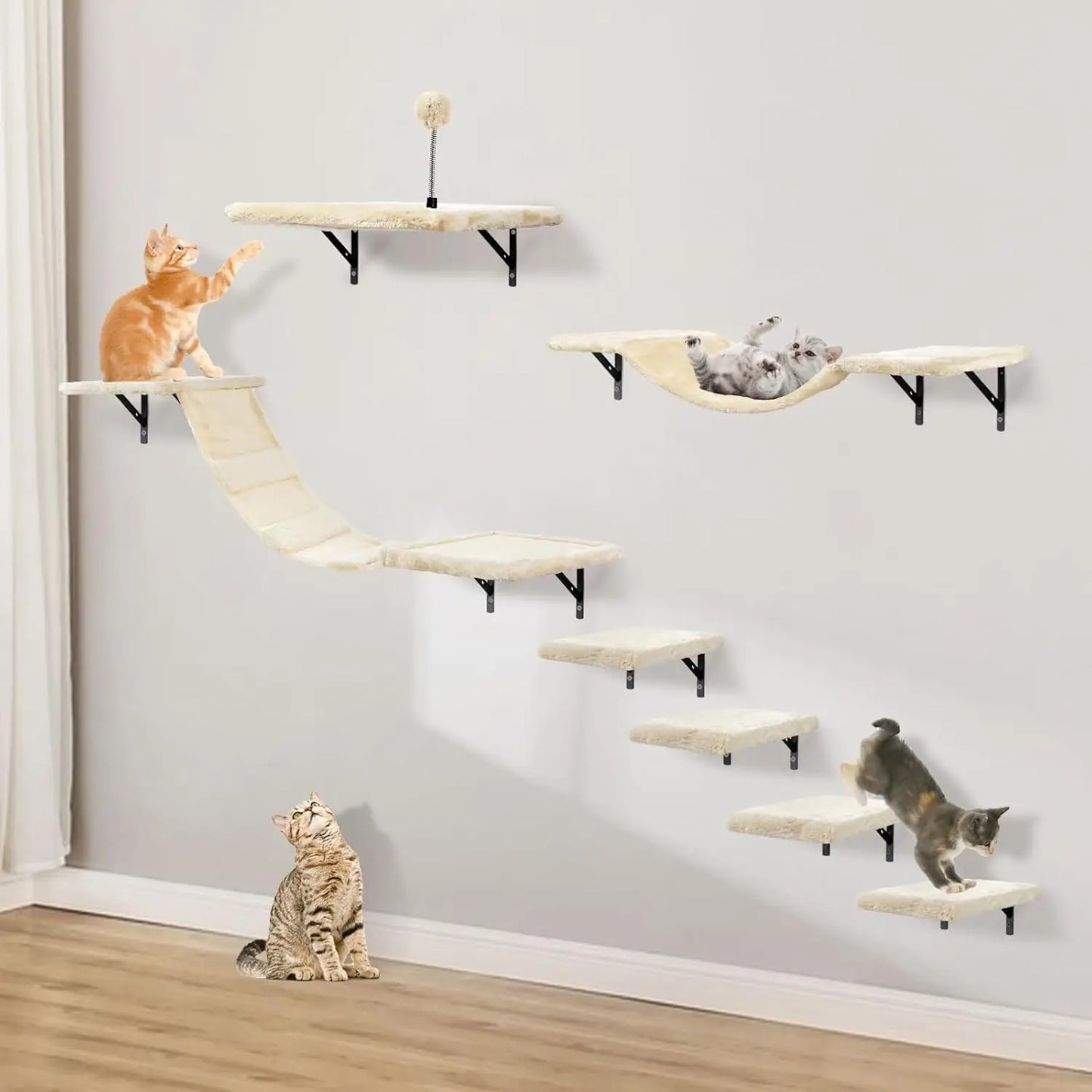 Wall Mounted Cat Climber Set With Shelves Perches Bridge Hammock