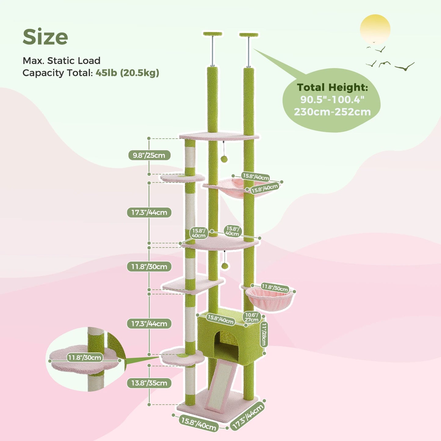 PETEPELACN Cactus Cat Tree Floor-To-Ceiling Tower With Condo