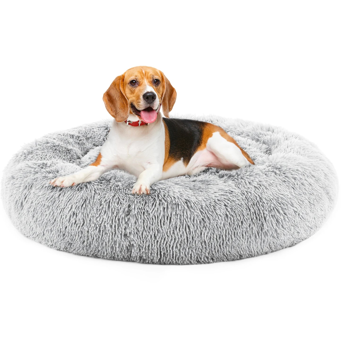 JHK Calming Round Plush Dog Bed Anti-Slip Washable Faux Fur