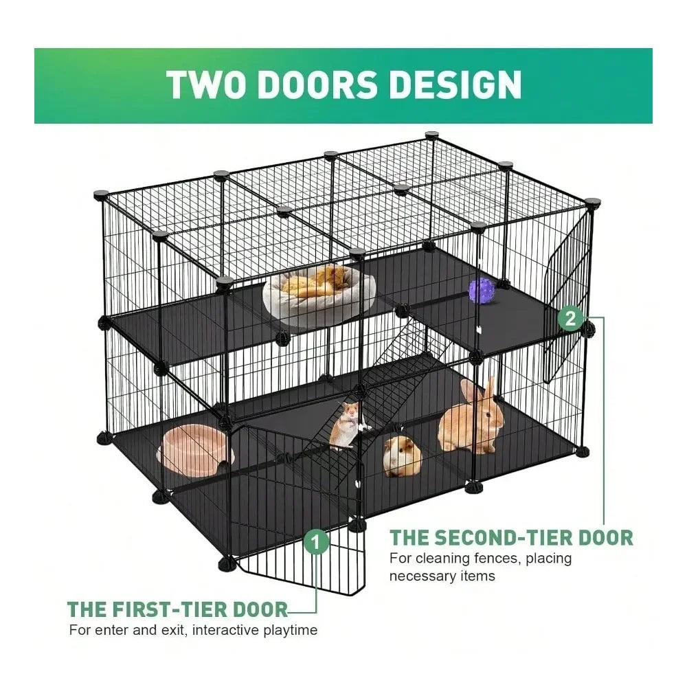 XMSJ Pet Playpen Panels With Dual Doors For Small Animals