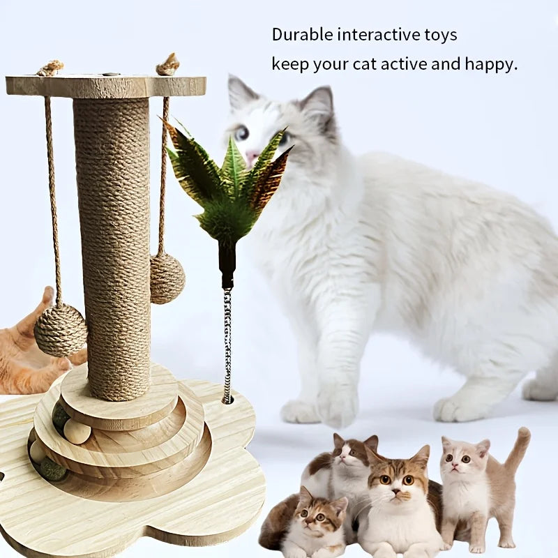 Indoor Cat Scratching Post With Two Layer Ball Track Toy