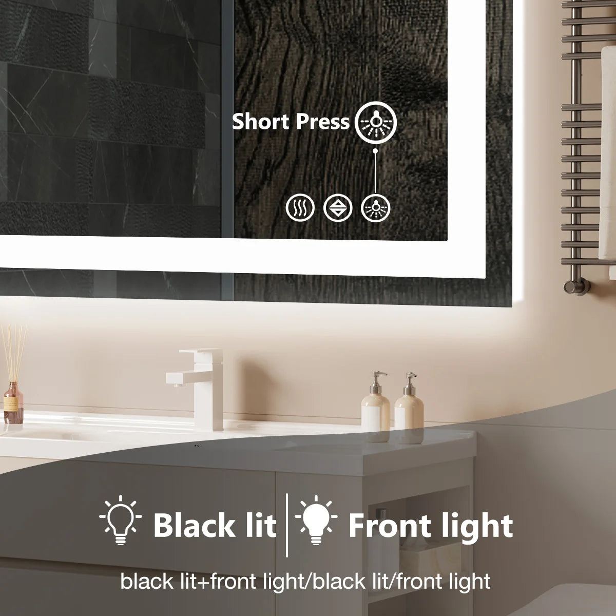 JHK LED Bathroom Vanity Mirror With Memory Function Front Backlit Tempered Glass