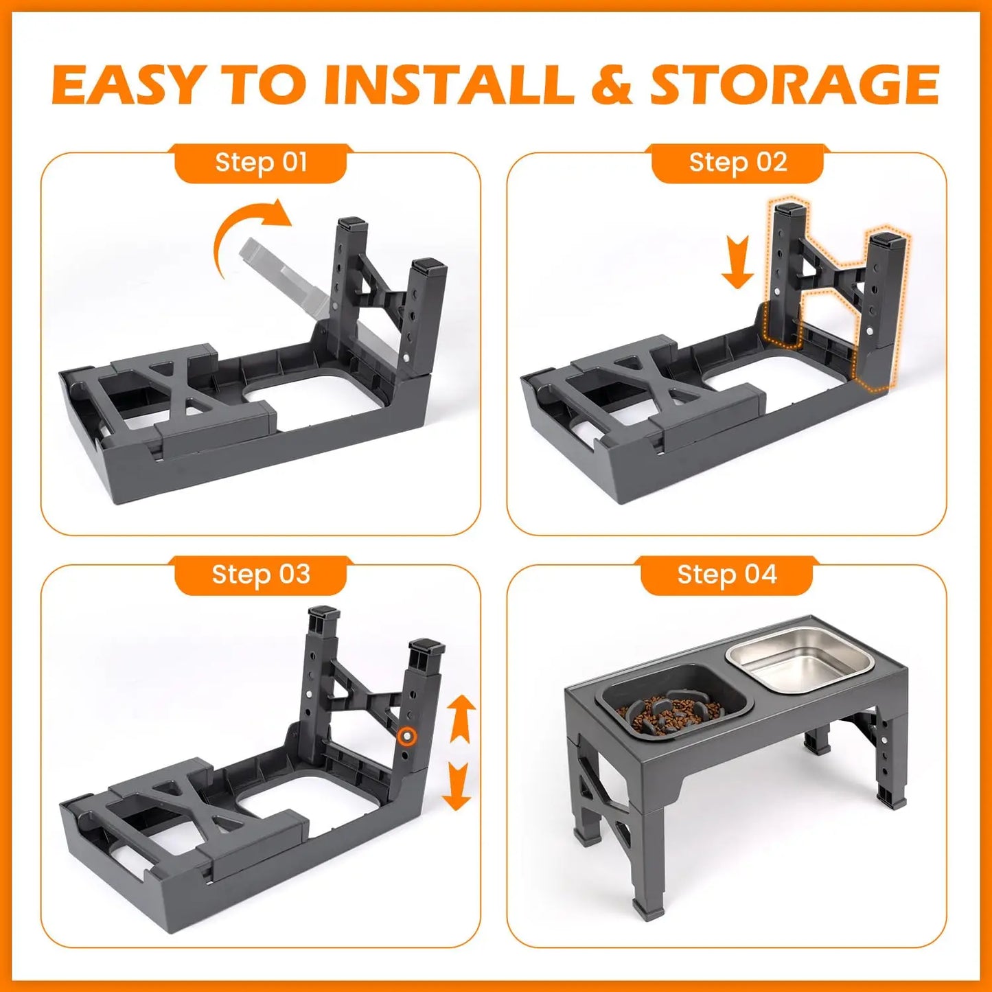 2-In-1 Elevated Slow Feeder Dog Bowls Non-Slip With Foldable Stand
