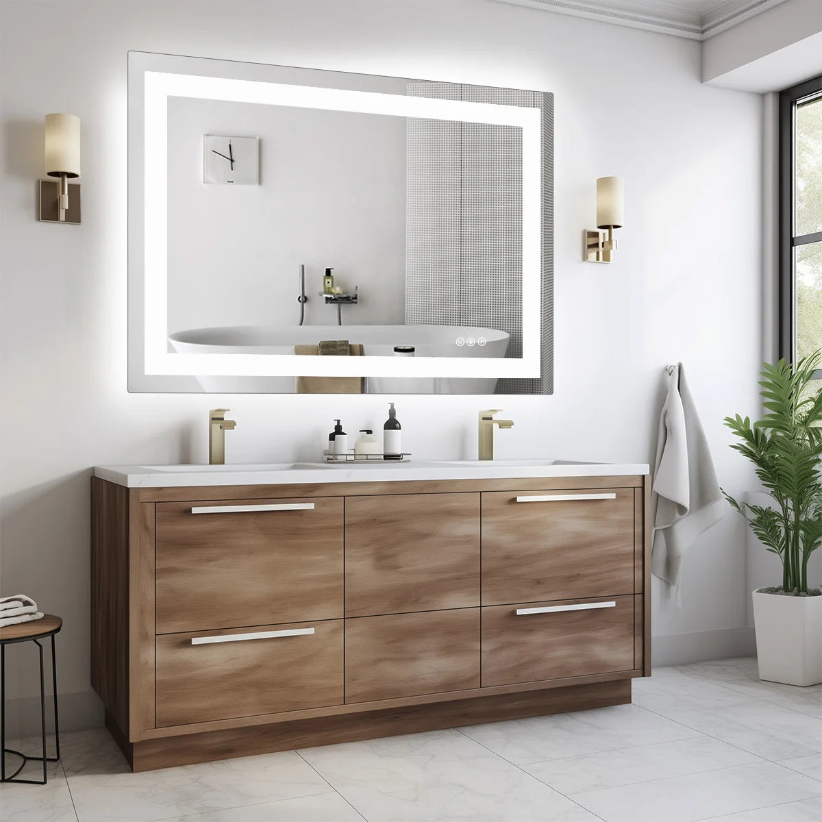 JHK LED Bathroom Vanity Mirror With Memory Function Front Backlit Tempered Glass