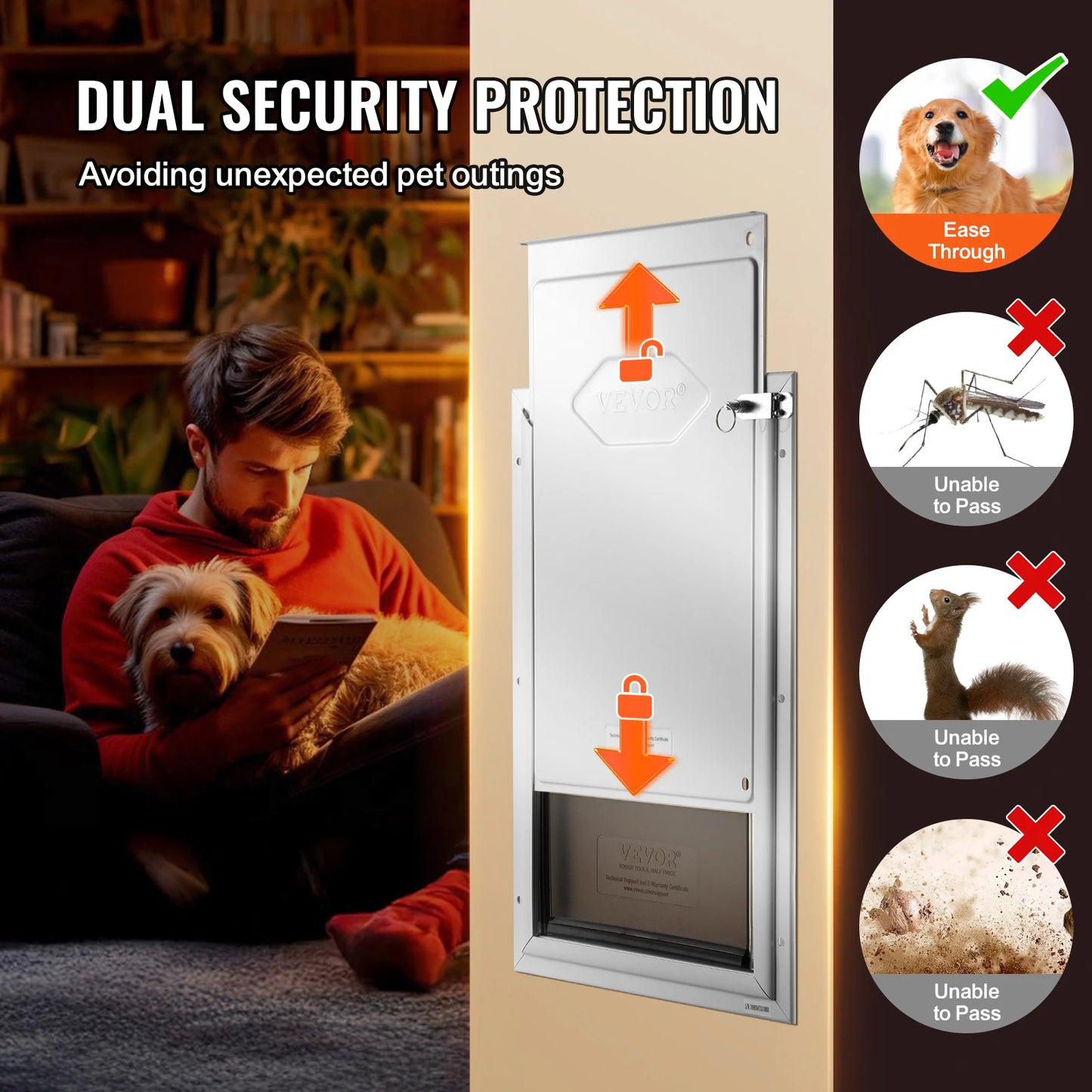 SucceBuy Weatherproof Pet Door Aluminum Frame With Lockable PVC Flap