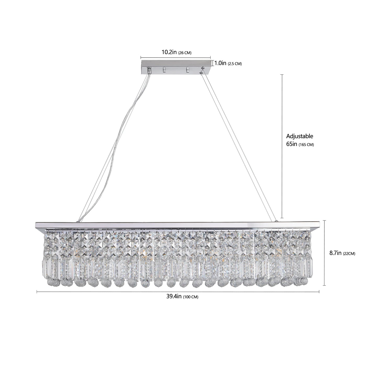 ARLGSITE Modern Crystal Chandelier Chrome Finish Rectangular Pendant