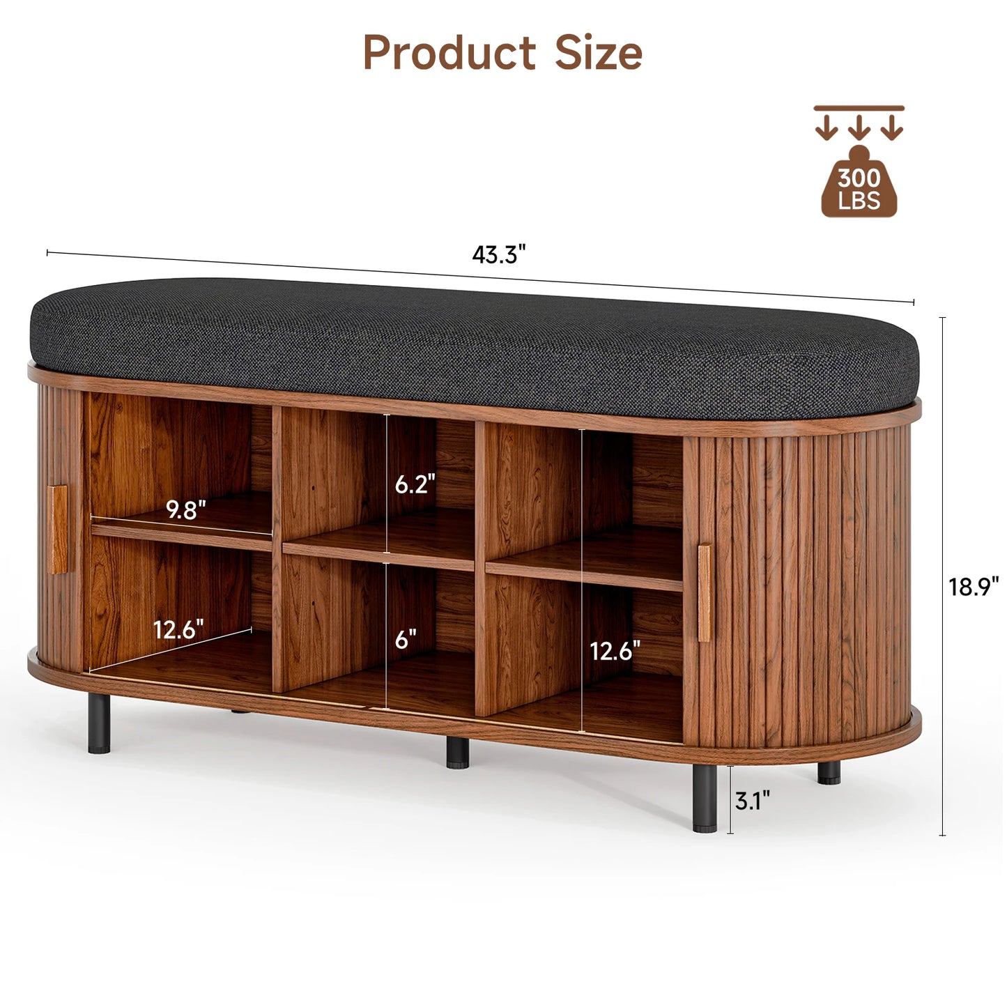 Shoe Storage Bench 3-Tier Organizer With Cushion And Sliding Door