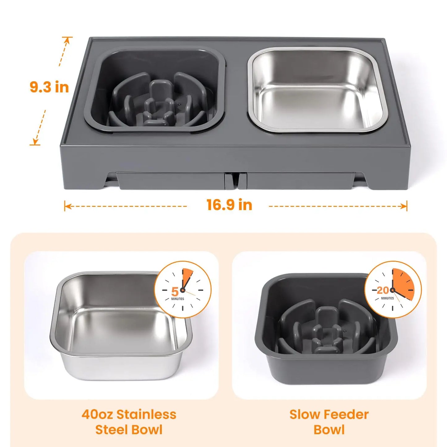 2-In-1 Elevated Slow Feeder Dog Bowls Non-Slip With Foldable Stand
