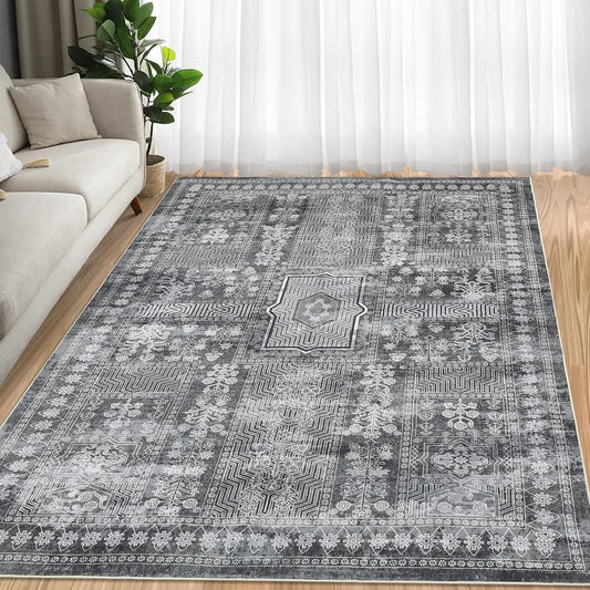 HiMISSH Vintage Washable Area Rug Floral Print Low Pile