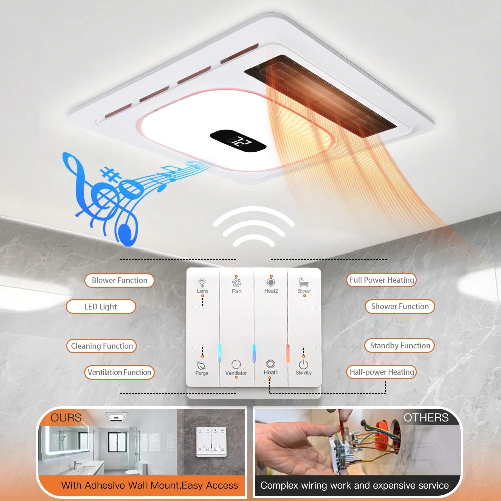 4-In-1 Bathroom Fan With Heater, Vent, Bluetooth Speaker