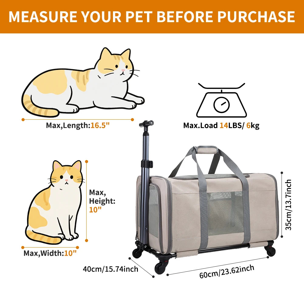 Cat Transport Carrier With Wheels For Two Cats Safety Belts