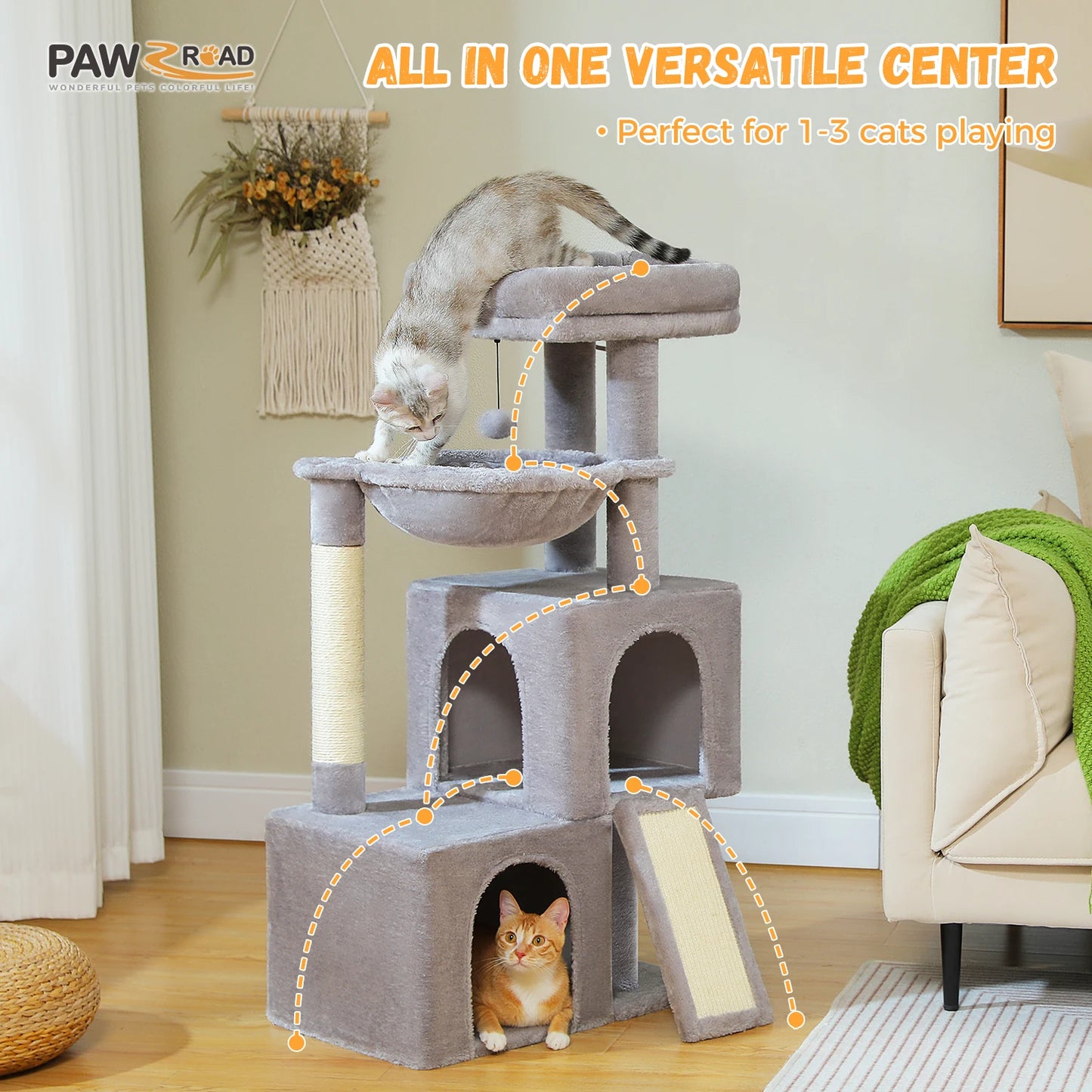 PAWZ Road Multi-Level Cat Tree Indoor Cat Tower With Condos Sisal Scratching Pad