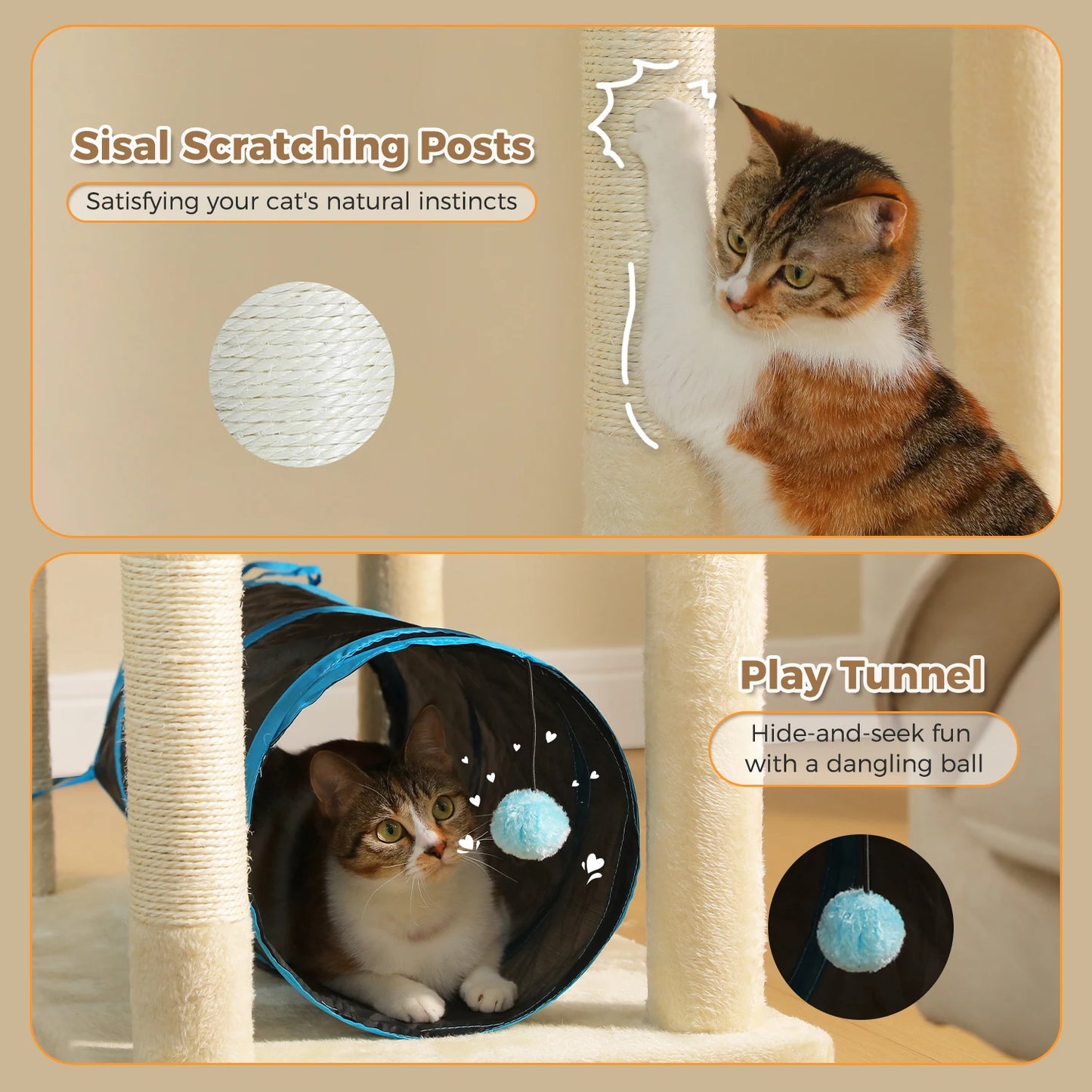 PAWZ Road Tall Cat Tree With Large Condo And Sisal Scratching Posts