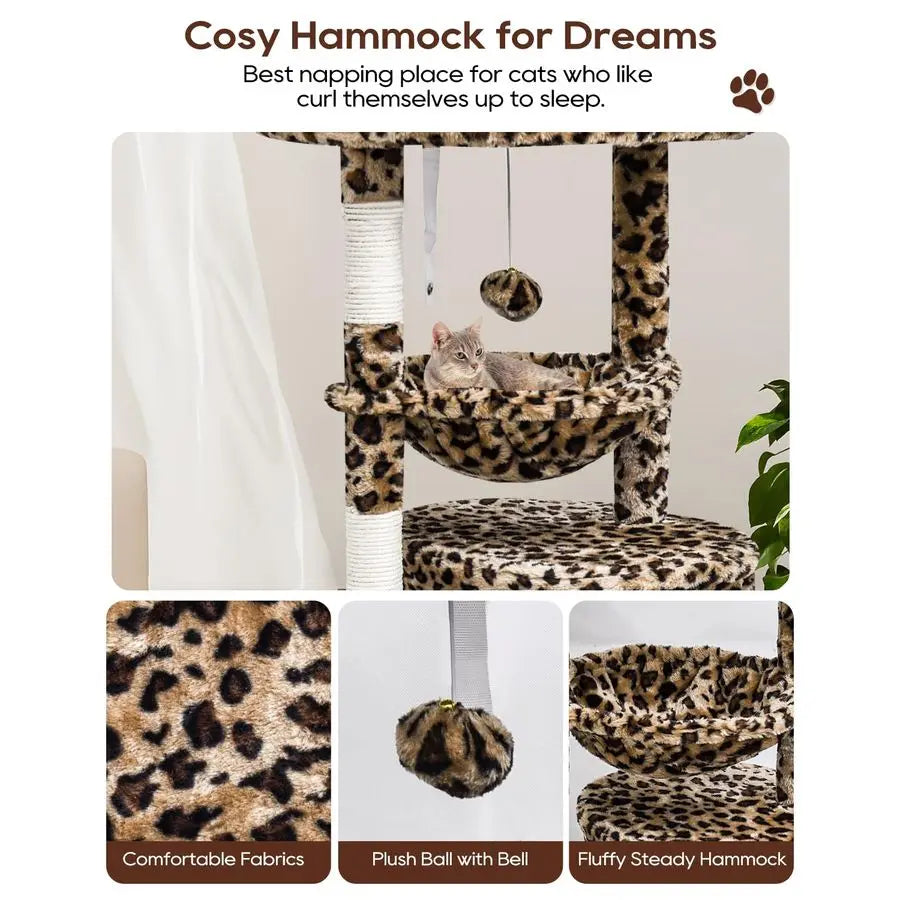 Leopard Print Cat Tree With Scratching Post For Indoor Cats