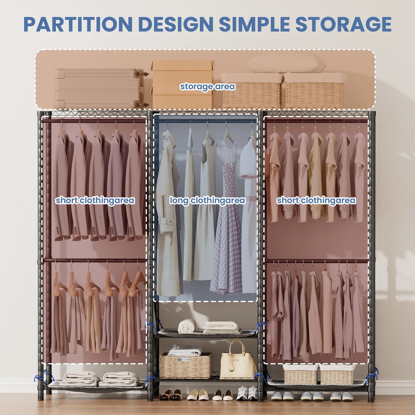 Portable Metal Clothes Rack Storage Organizer Wardrobe Freestanding Heavy Duty