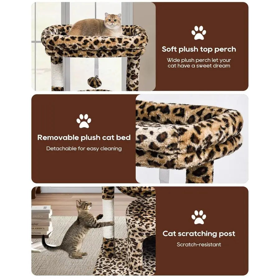 Leopard Print Cat Tree With Scratching Post For Indoor Cats
