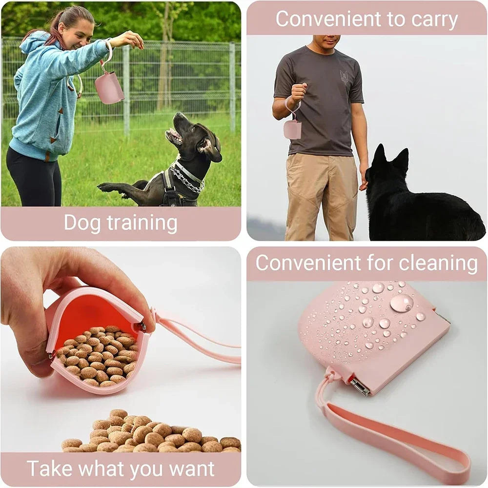 Hoopreety Silicone Dog Treat Bag Auto Close Portable Snack Pouch
