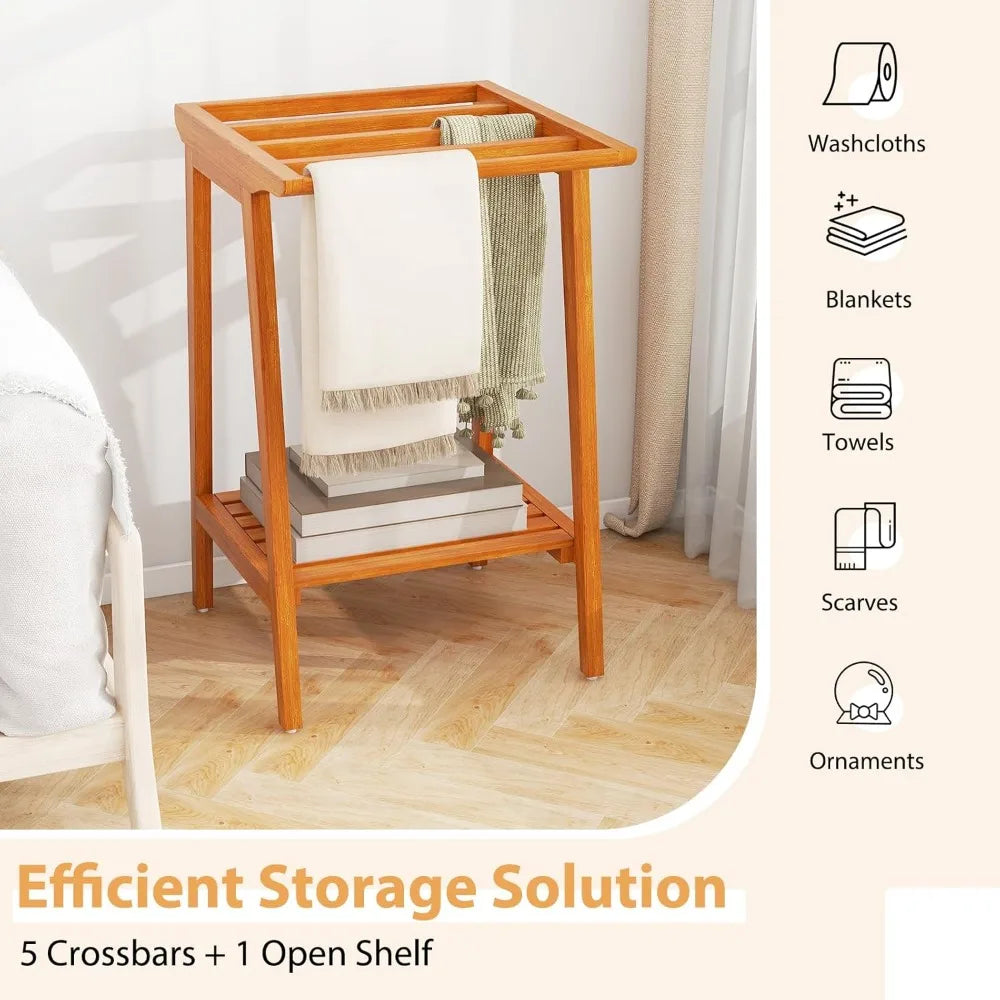 DAFIFY Freestanding Teak Towel Rack With Storage Shelf