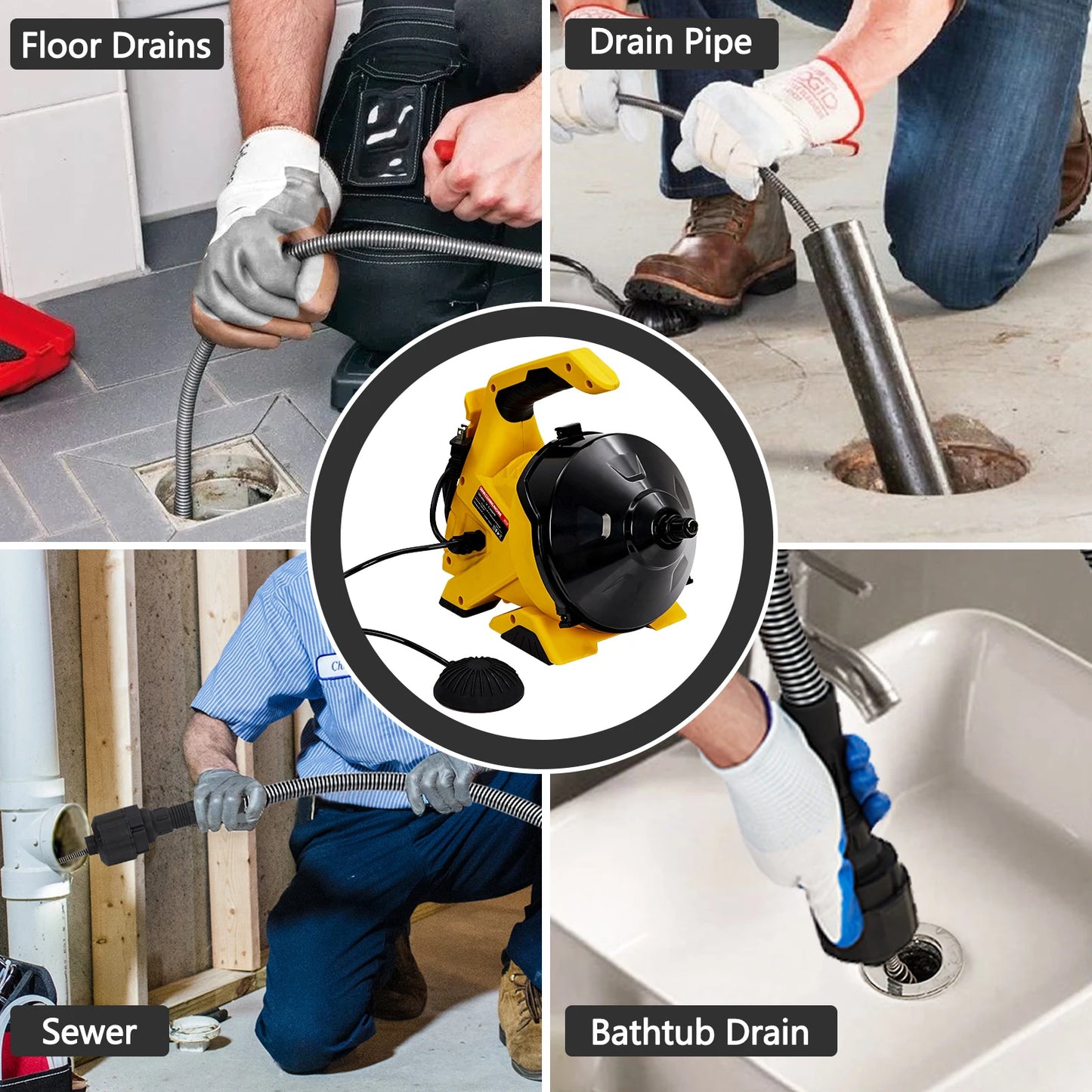 HiMISS Auto Feed Drain Cleaner Auger With Foot Switch