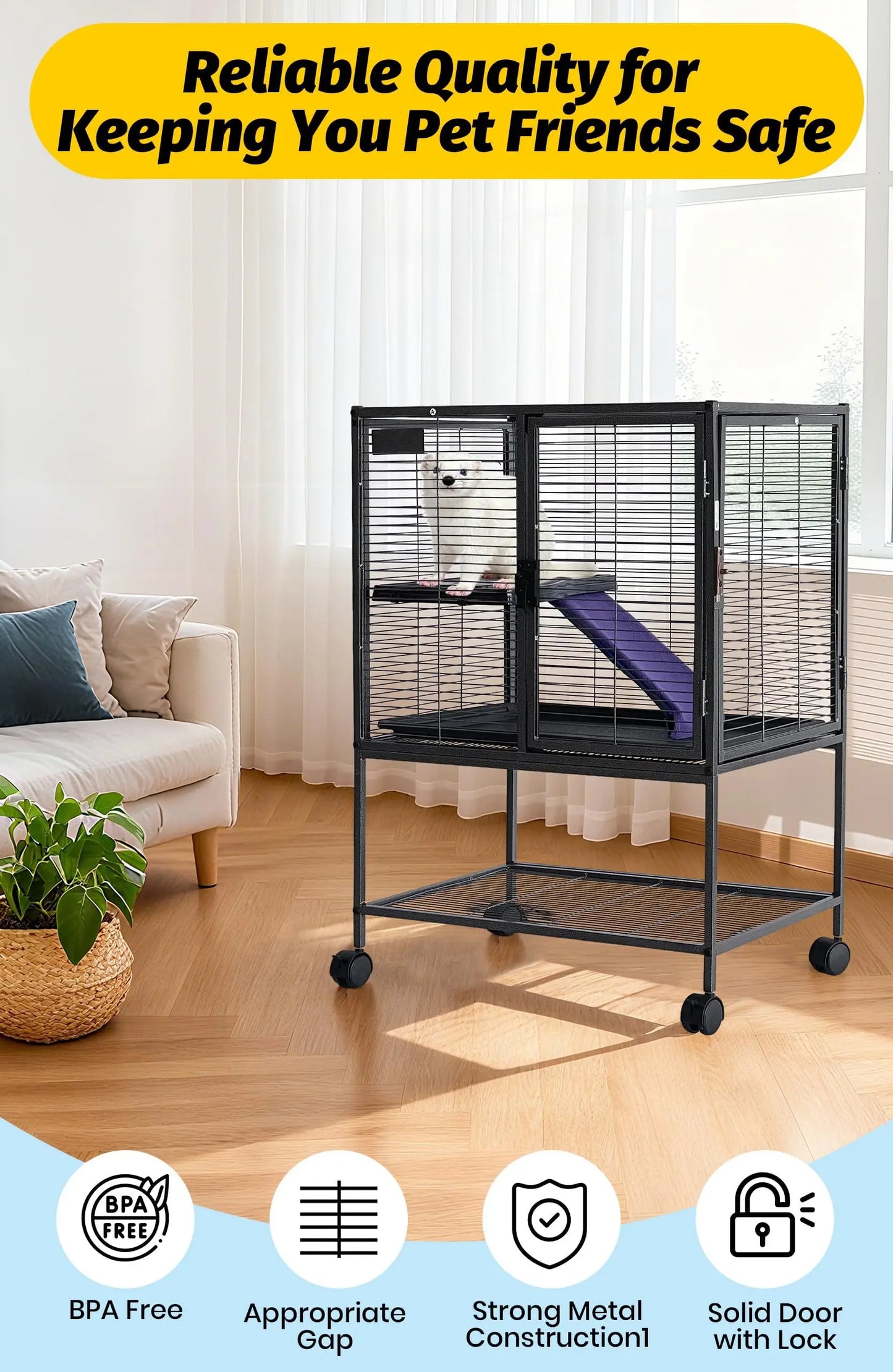 HiMISSCN Multi Level Small Animal Cage With Ramp Removable Tray