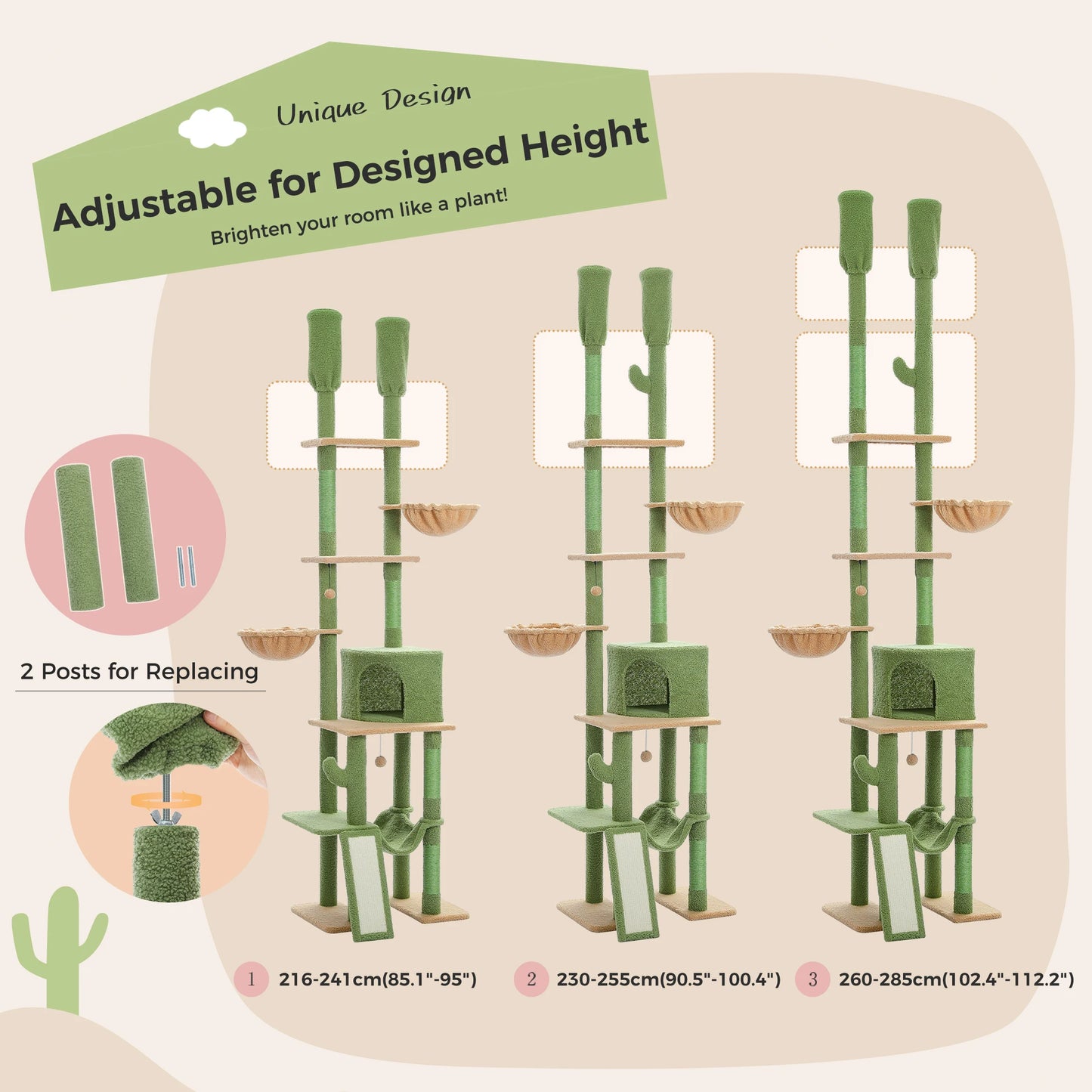 PAWZ Road Cactus Floor-To-Ceiling Cat Tree 7 Tiers