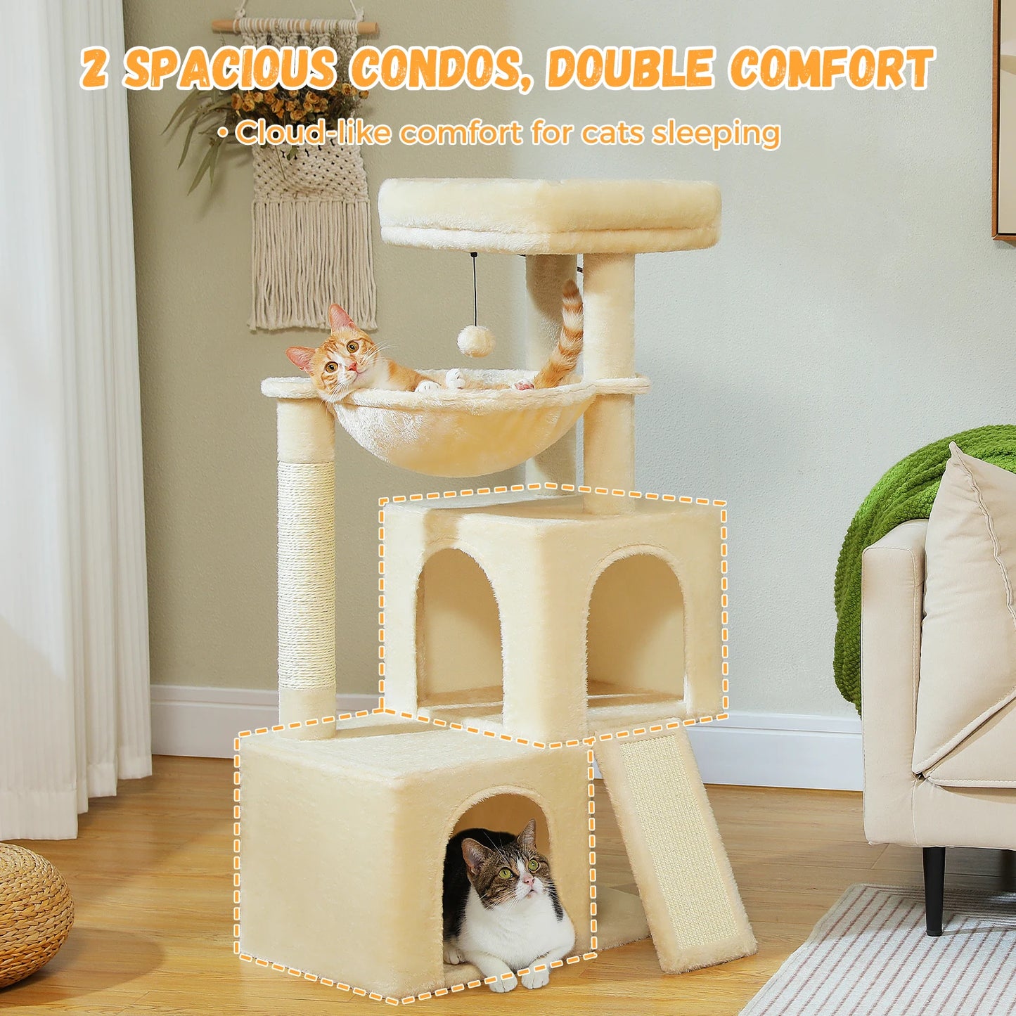 PAWZ Road Multi-Level Cat Tree Indoor Cat Tower With Condos Sisal Scratching Pad