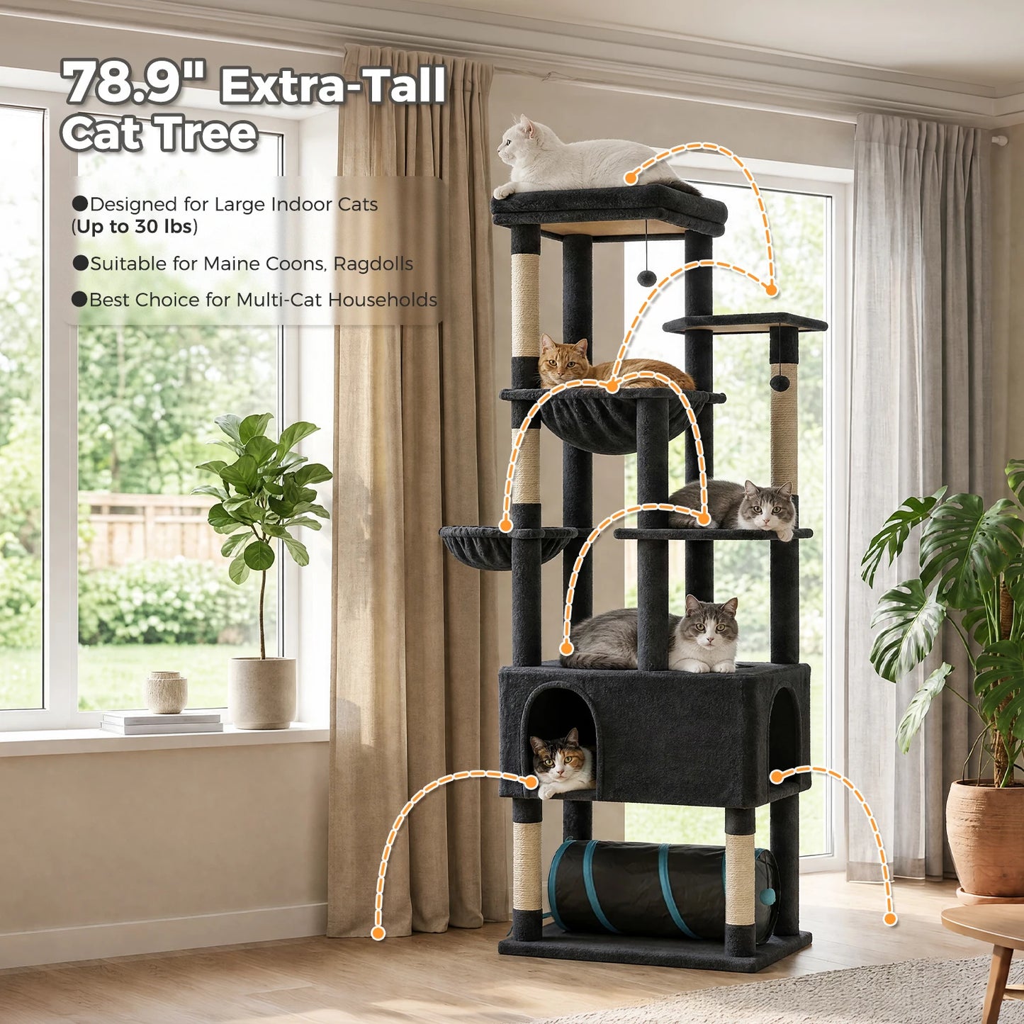 PAWZ Road Tall Cat Tree With Large Condo And Sisal Scratching Posts