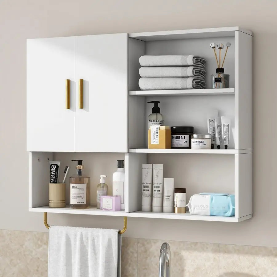 Over Toilet Wall Mounted Medicine Cabinet With 2 Doors And 4 Shelves
