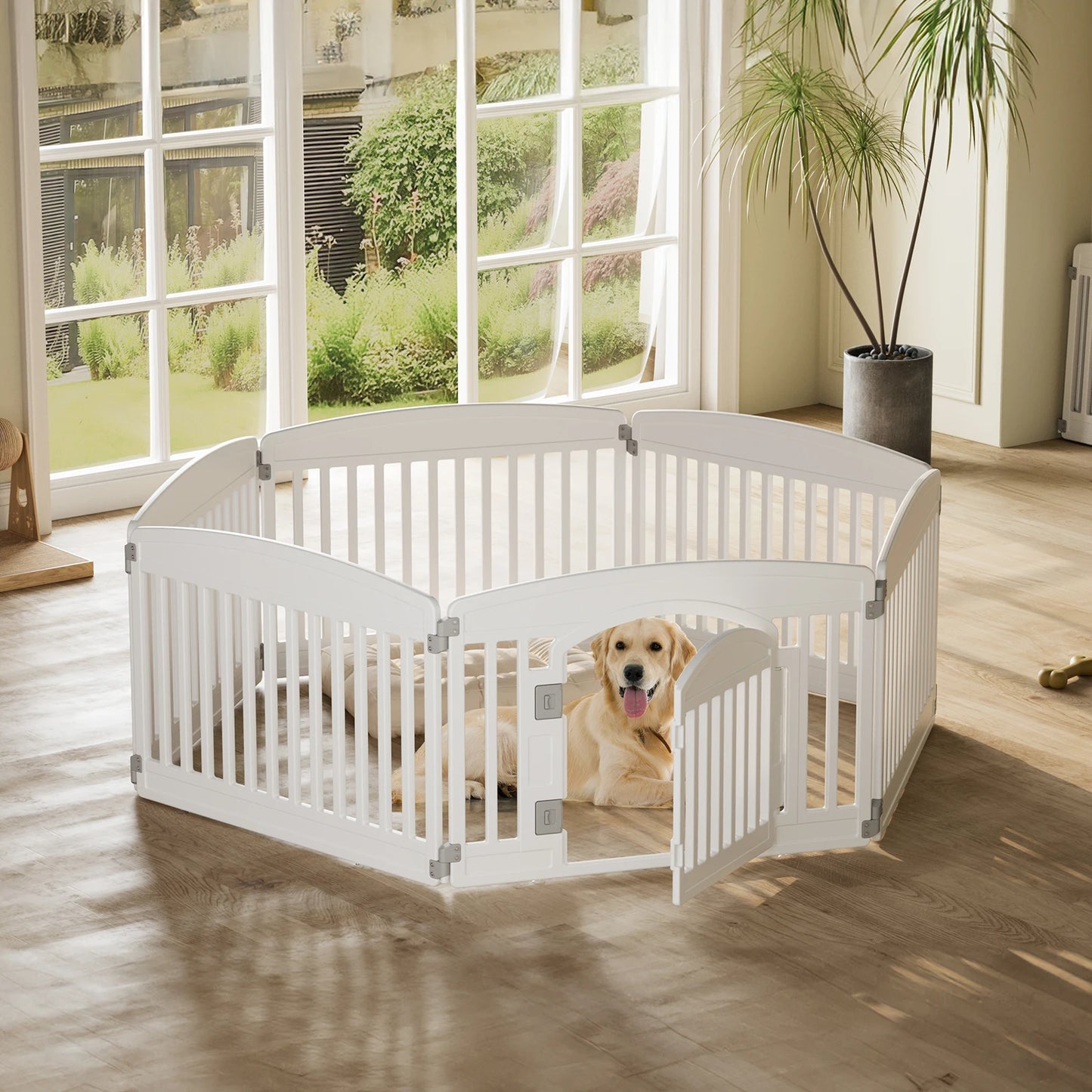 JHK Plastic Dog Playpen Six Panel Expandable Pet Fence Medium Dogs
