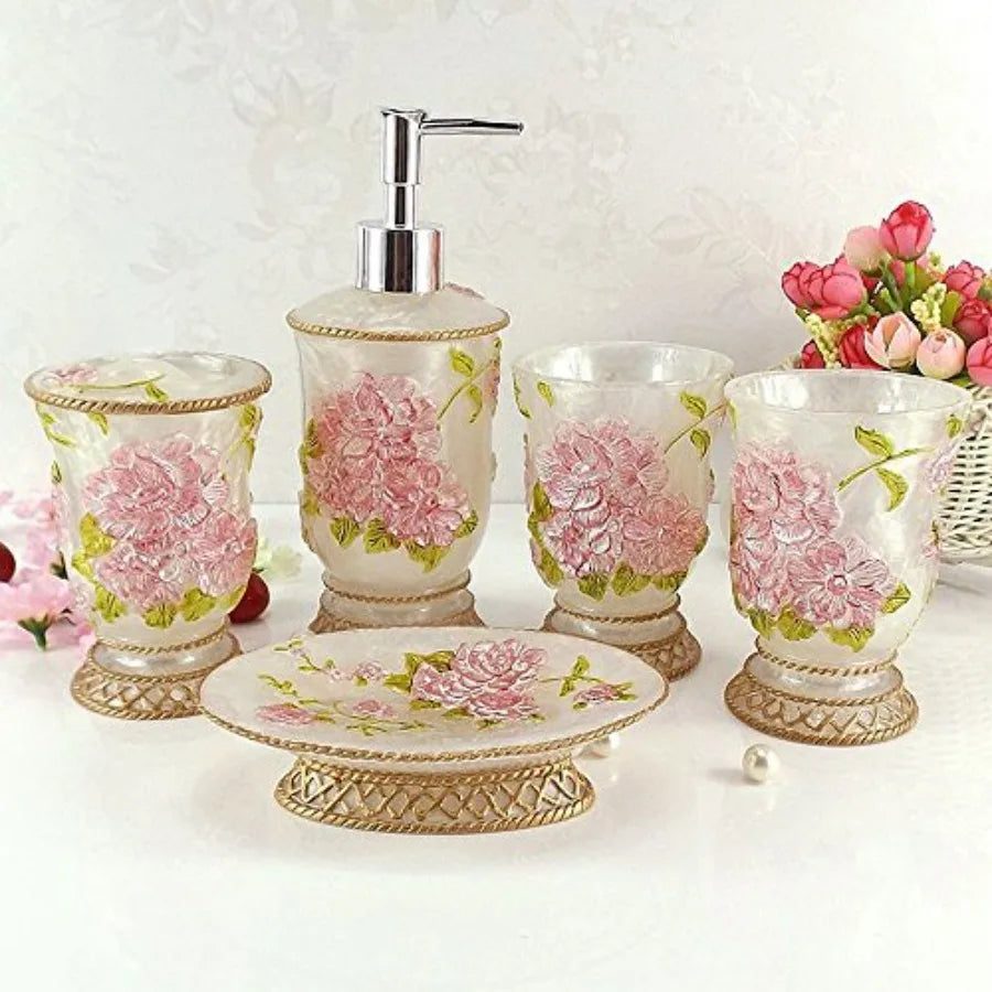 Vintage Gold Finish Bathroom Accessories Set With Dispenser Holder Tumbler