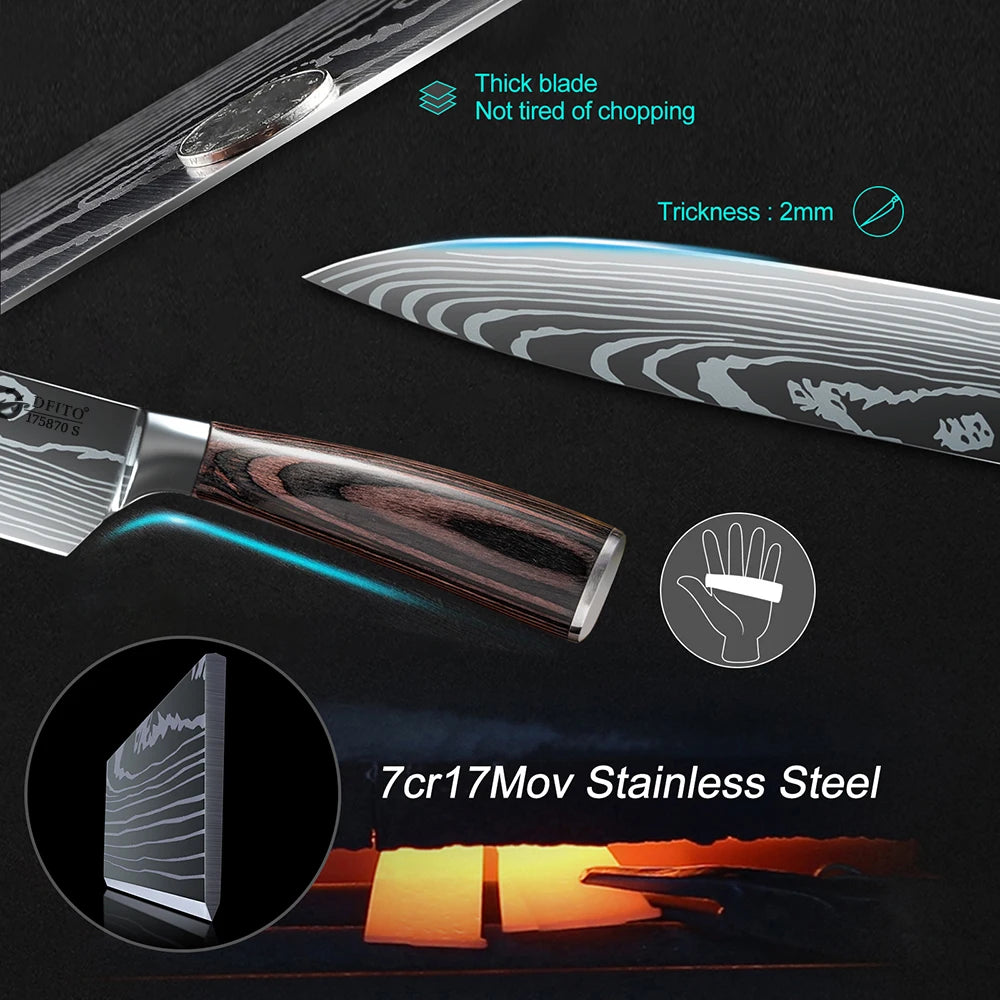 Kitchen Knife Set Stainless Steel Chef Santoku Cleaver Utility