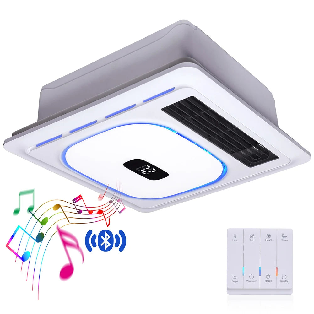 4-In-1 Bathroom Fan With Heater, Vent, Bluetooth Speaker